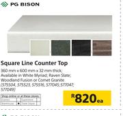 PG Bison Square Line Counter Top-360mm X 600mm X 32mm Thick-Each