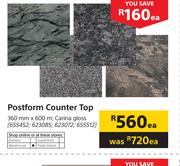Postform Counter Top 360mm X 600m-Each