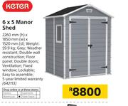 Keter 6 x 5 Manor Shed 2260mm(h) x 1850mm(w) x 1520mm(d)