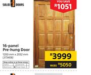 Solid Doors 16-Panel Pre-Hung Door 1200mm X 2032mm