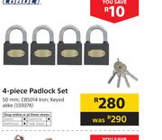 CoBolt 4 Piece Padlock Set 50mm CB5014 Iron, Keyed Alike