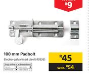 100mm Padbolt Electro Galvanised Steel