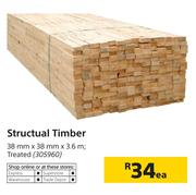 Structural Timber 38mm X 38mm X 3.6m-Each