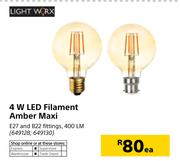 Light Worx 4W LED Filament Amber Maxi-Each