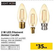 Light Worx 2W LED Filament Amber Candle-Each