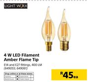 Light Worx 4W LED Filament Amber Flame Tip-Each