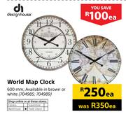 Design House World Map Clock 600mm-Each