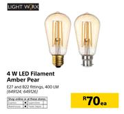 Light Worx 4W LED Filament Amber Pear-Each
