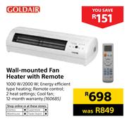 Goldair Wall-Mounted Fan Heater With Remote