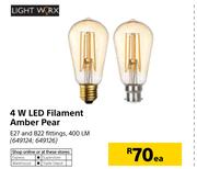 Light Worx 4W LED Filament Amber Pear-Each