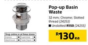 Pop Up Basin Waste Slotted Thread-32mm Each