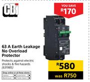 CBI 63A Earth Leakage No Overlaod Protector