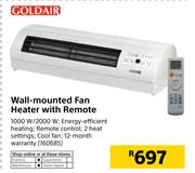 Goldair Wall Mounted Fan Heater With Remote