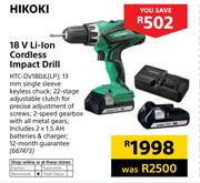 Hikoki 18V Li-Ion Cordless Impact Drill(HTC-DV18DJL(LP)