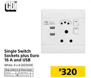 CBi Single Switch Sockets Plus Euro 16 A And USB