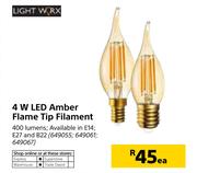 Light Worx 4W LED Amber Flame Tip Filament-Each