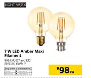 Light Worx 7W LED Amber Maxi Filament-Each