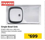 Franke Single Bowl Sink PLN611-800mm x 460mm