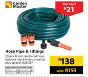 Garden Master Hose Pipe & Fittings 20m x 12mm Reinforced Hose