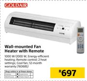 Goldair Wall Mounted Fan Heater With Remote