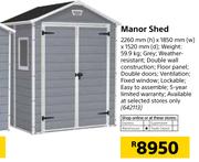 Keter Manor Shed 2260mm(h)x1850mm(w)x1520mm(d)