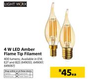 Light Worx 4W LED Amber Flame Tip Filament-Each