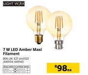 Light Worx 7W LED Amber Maxi Filament-Each