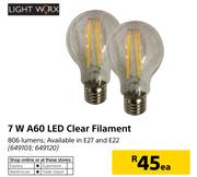 Light Worx 7W A60 LED Clear Filament-Each