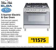 Italian Made Elba 5 Burner Electric & Gas Oven