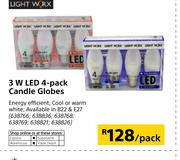 Light Worx 3W LED 4 Pack Candle Globes-Per Pack