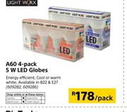 Light Worx A60 4 Pack 5W LED Globes-Per Pack