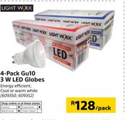 Light Worx 4 Pack GU10 3W LED Globes-Per Pack