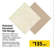 Polished Porcelain Tile Range-600mm x 600mm Per Sqm