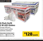 Light Worx 4 Pack GU10 3W LED Globes-Per Pack