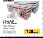 Light Worx 4 Pack Gu10 3W LED Globes-Per Pack