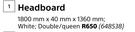 Home & Kitchen White Headboard 1800mm x 40mm x 1360mm