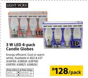Light Worx 3W LED Candle Globes-4's Per Pack