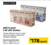 Light Worx A60 5W LED Globes-4's Per Pack