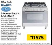 Italian Made Elba 5 Burner Electric & Gas Oven