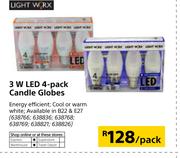 Light Worx 3W LED Candle Globes-4's Per Pack