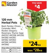 Garden Master 120mm Herbal Pots-Each