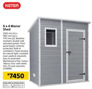 Keter 6 x 4 Manor Shed-2005mm(h) x 1835mm(w) x 1110mm(d)