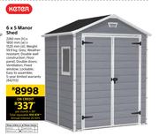 Keter 6 x 5 Manor Shed-2260mm(h) x 1850mm(w) x 1520mm(d)
