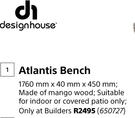 Design House Atlantis Bench 1760mm X 40mm X 450mm