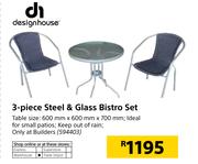Design House 3 Piece Steel & Glass Bistro Set