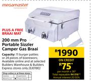 Megamaster 200mm Pro Portable Sizzler Camper Gas Braai