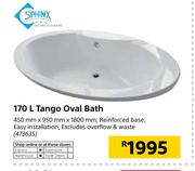 Sphinx 170Ltr Tango Oval Bath-450mm x 950mm x 1800mm