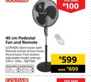 Goldair 40cm Pedestal Fan And Remote GCPF40R