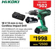 Hikoki 18V 13mm Li-Ion Cordless Impact Drill HTC DV18DJL(LP)