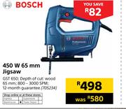 2Bosch 450W 65mm Jigsaw GST 650